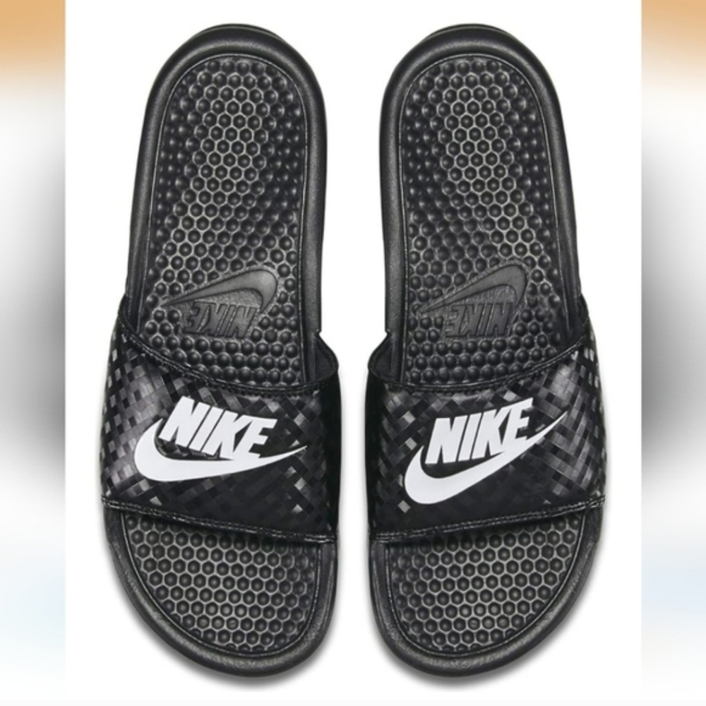 Nike Women's Black and White Slide Sandals